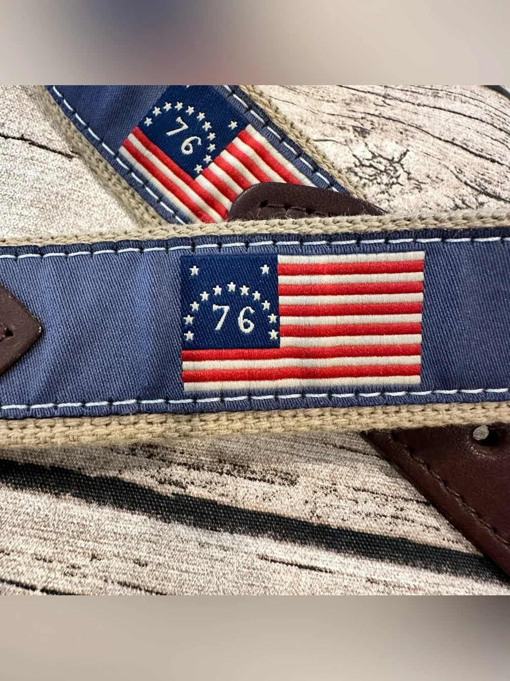 The Belted Cow Men’s Historical American Flags Ribbon Club Belt Size 34